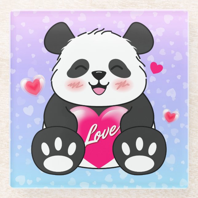 Posavasos De Vidrio Valentine Panda en el amor (Anverso)