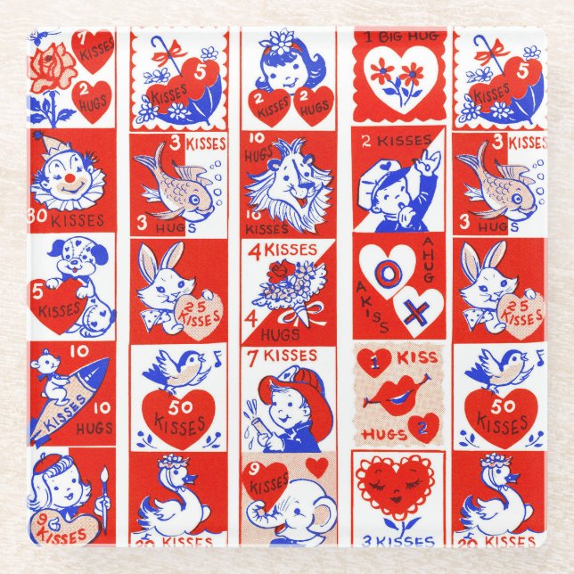 Posavasos De Vidrio Valentine Retro Love Hugs Cute Pattern (Anverso)