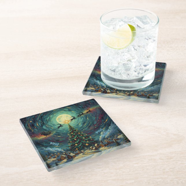 Posavasos De Vidrio Van Gogh Christmas Glass Coaster Winter Village (Angular)