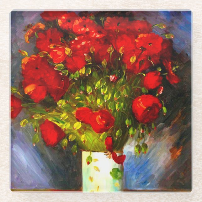 Posavasos De Vidrio Van Gogh Red Poppies (Anverso)