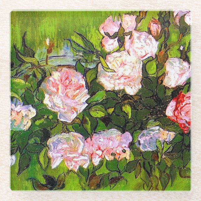 Posavasos De Vidrio Van Gogh sigue con la vida con rosas rosas rosas (Anverso)