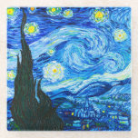 Posavasos De Vidrio Van Gogh Starry Night<br><div class="desc">Glass Coaster featuring Vincent van Gogh’s oil painting The Starry Night (1889). Inspired by his stay at an asylum,  the art depicts a village underneath a night sky of blue and yellow moon and stars. A great gift for fans of Post-Impressionism and Dutch art.</div>