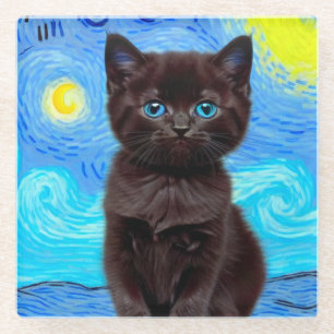 Posavasos De Vidrio Van Gogh Starry Night Black Cat