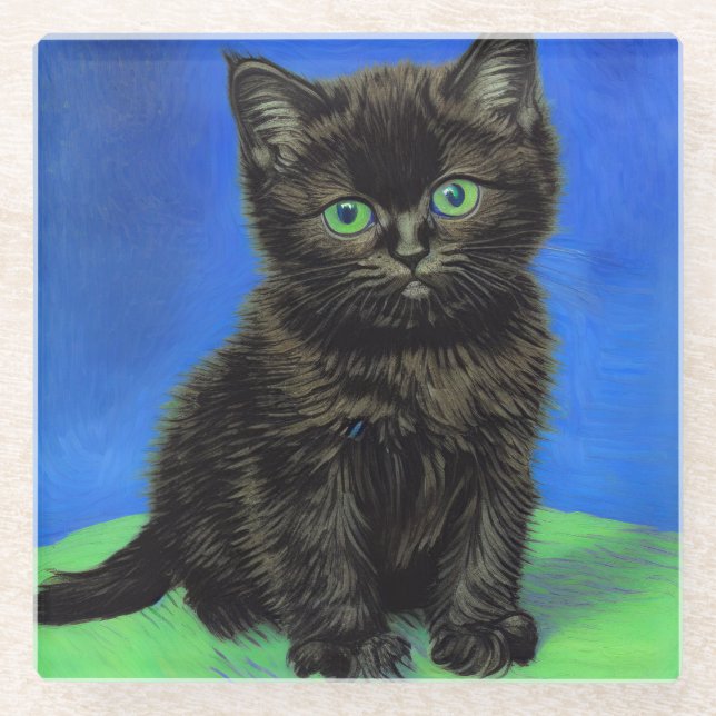 Posavasos De Vidrio Van Gogh Style Black Kitten (Anverso)
