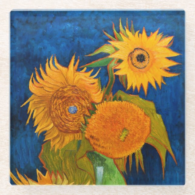 Posavasos De Vidrio Van Gogh Sunflowers (Anverso)