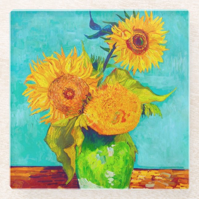 Posavasos De Vidrio Van Gogh Sunflowers (Anverso)