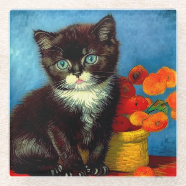 Posavasos De Vidrio Van Gogh Tuxedo Cat (Anverso)