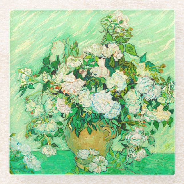 Posavasos De Vidrio Van Gogh White Roses (Anverso)
