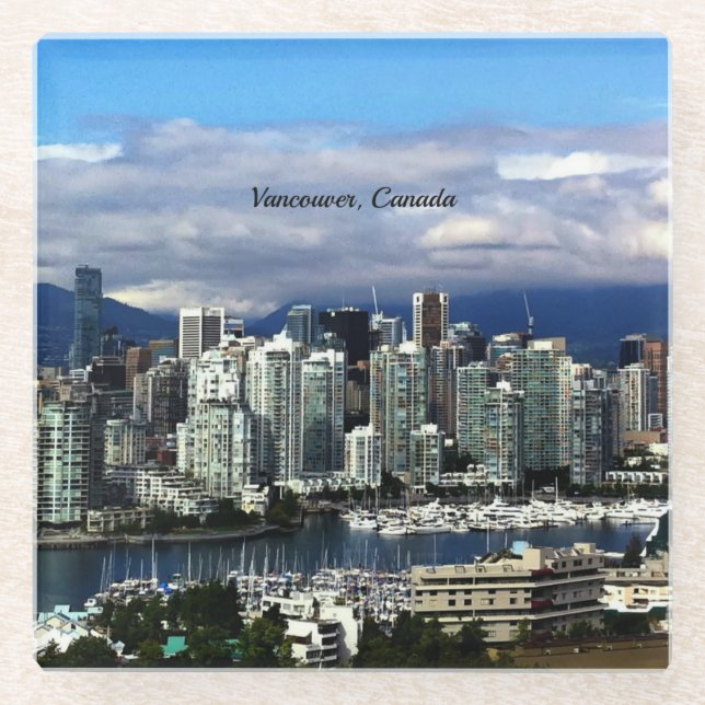 Posavasos De Vidrio Vancouver, paisaje urbano panorámico de Canadá (Anverso)