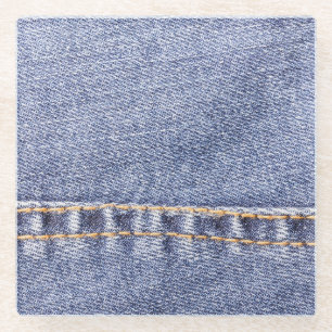 Posavasos De Vidrio Vaqueros azules: textura de coser detallada.