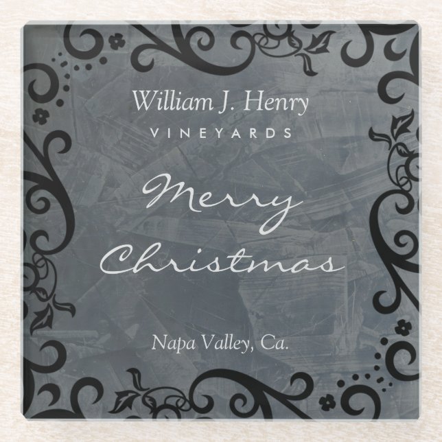 Posavasos De Vidrio Vaso de vino de Navidad negro personalizado (Anverso)