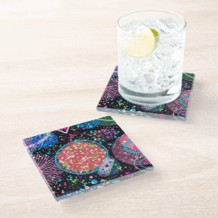 Posavasos De Vidrio Vecindario galáctico: Tarjeta postal de arte abstr