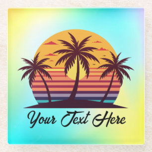 Posavasos De Vidrio Vector Atardecer Con Palmeras