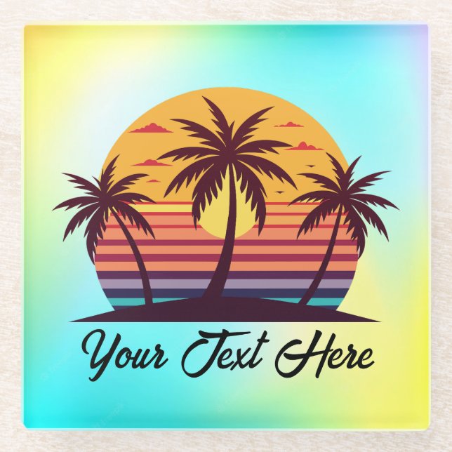 Posavasos De Vidrio Vector Atardecer Con Palmeras (Anverso)
