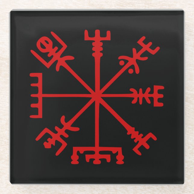 Posavasos De Vidrio Vegvísir Rojo Sangre (Vegvísir Viking Compass) (Anverso)
