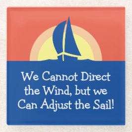 Posavasos De Vidrio Vela De Carreras De Yate Con Atardecer