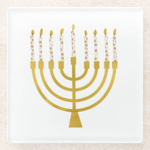 Posavasos De Vidrio Velas festivas Menorah Hanukkah Elegant Minimal