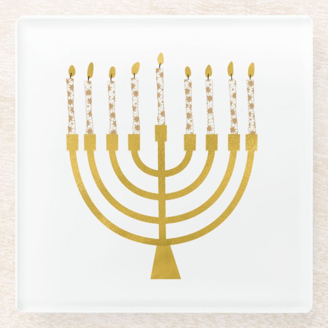 Posavasos De Vidrio Velas festivas Menorah Hanukkah Elegant Minimal (Anverso)