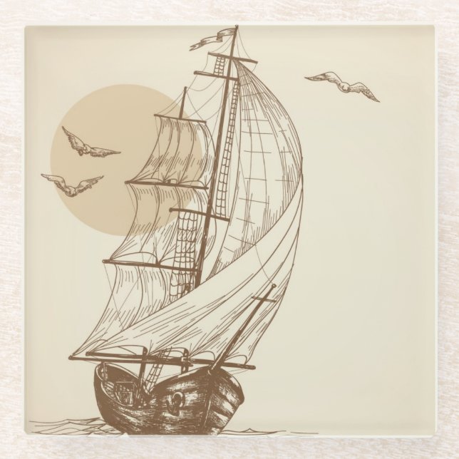 Posavasos De Vidrio Velero del vintage (Anverso)