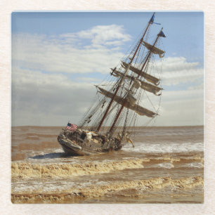 POSAVASOS DE VIDRIO VELERO EN LA PLAYA