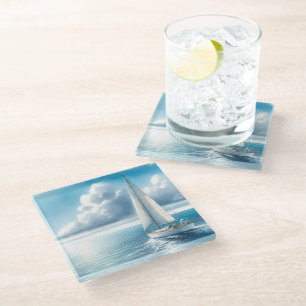 Posavasos De Vidrio Velero solitario Horizonte Azul