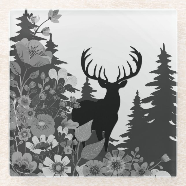 Posavasos De Vidrio Venado con gran rack fuera del bosque (Anverso)