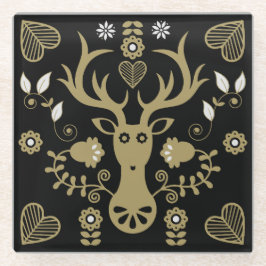 Posavasos De Vidrio Venado de arte popular escandinavo moderno