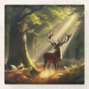 Posavasos De Vidrio Venado en el bosque matutino