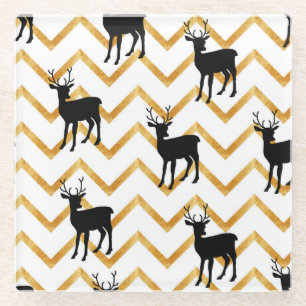 Posavasos De Vidrio Venado negro, patrón de textura dorada.