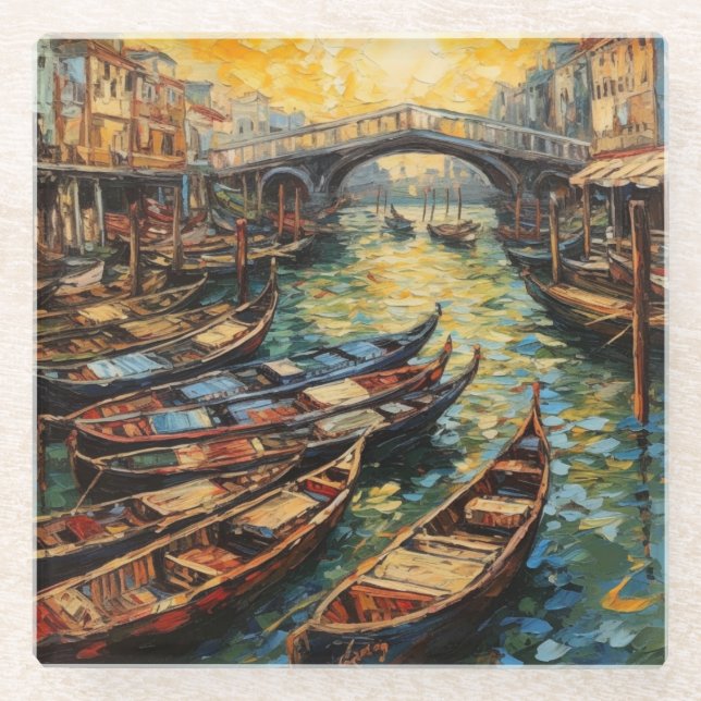 Posavasos De Vidrio Venecia, Italia, al estilo van Gogh (Anverso)