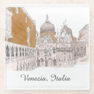 Posavasos De Vidrio Venecia St. Marks Square Pen y Ilustracion de tint