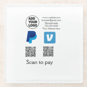 Posavasos De Vidrio Venmo paypal escanear para pagar agregar código q