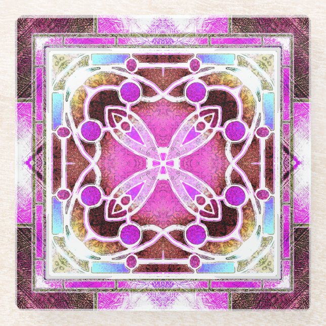 Posavasos De Vidrio Ventana de la Catedral de Vidrio Manchado en Marró (Anverso)