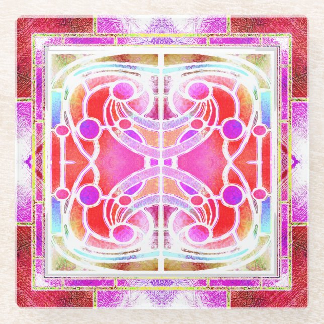 Posavasos De Vidrio Ventana de la Catedral de Vidrio Manchado en rosa  (Anverso)