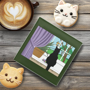 Posavasos De Vidrio Ventana de visualización de gato negro
