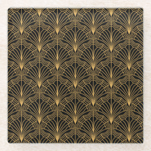 Posavasos De Vidrio Ventilador Art Deco: Negro amarillo geométrico