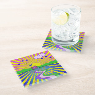 Posavasos De Vidrio Verano de amor colorido Psicodélico de los años 60