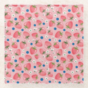 Posavasos De Vidrio Verano de fresa, fondo personalizado de niñita.