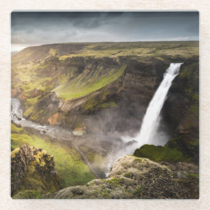 Posavasos De Vidrio Verano de la cascada el   de Haifoss en Islandia