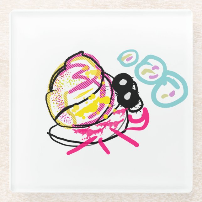 Posavasos De Vidrio Verano ermitaño de cangrejo (Anverso)