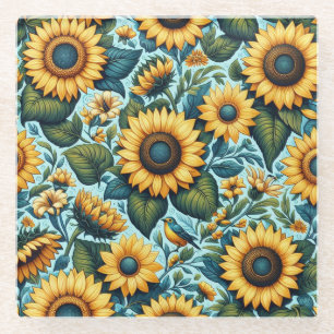 Posavasos De Vidrio Verano/girasol/ave