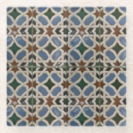 Posavasos De Vidrio Verde azul del mosaico mediterráneo