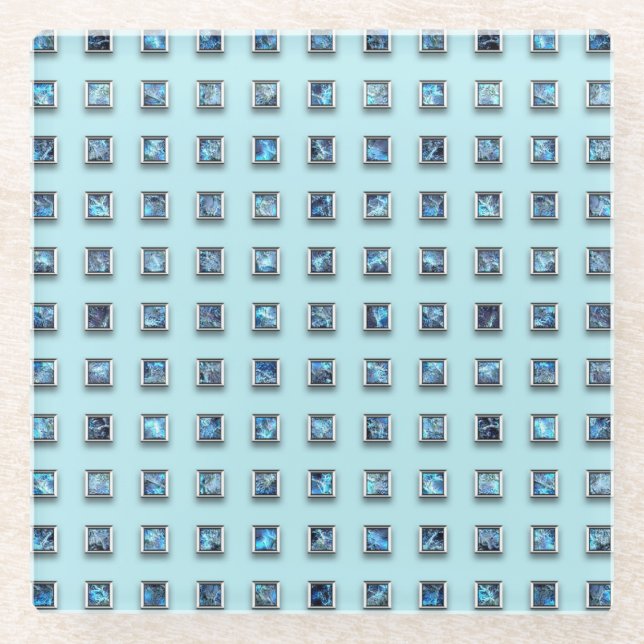 Posavasos De Vidrio Verde azulado azul y oro Gem moderno (Anverso)