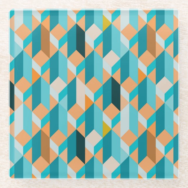 Posavasos De Vidrio Verde azulado y naranja forma el modelo (Anverso)