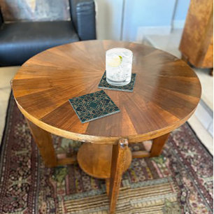 Posavasos De Vidrio Verde geométrico y dorado