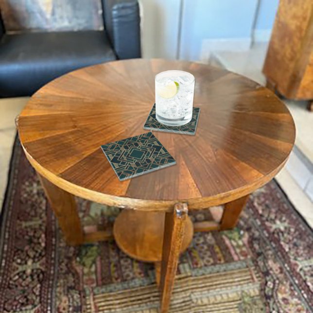 Posavasos De Vidrio Verde geométrico y dorado (Subido por el creador)