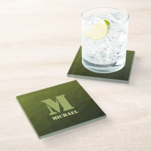 Posavasos De Vidrio Verde oliva del ejército patrón de malla geométric