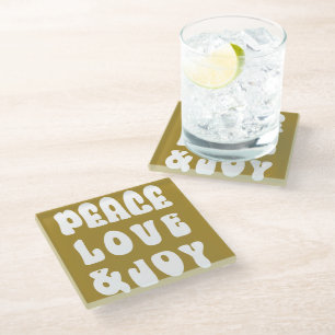 Posavasos De Vidrio Verde Retro Groovy Paz Amor Alegría Vacaciones