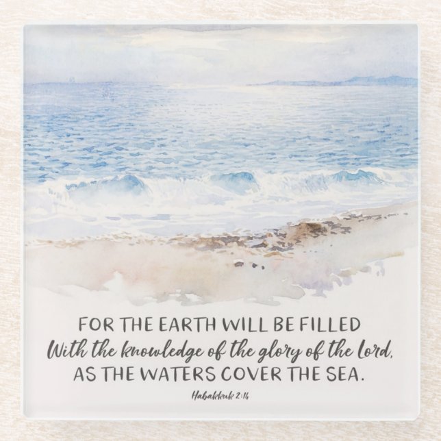 Posavasos De Vidrio Verso de la Biblia de Ocean Beach, Habakkuk 2:14 A (Anverso)