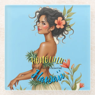 Posavasos De Vidrio Viaje de estilo vintage en Hawái Honolulu Hula Chi